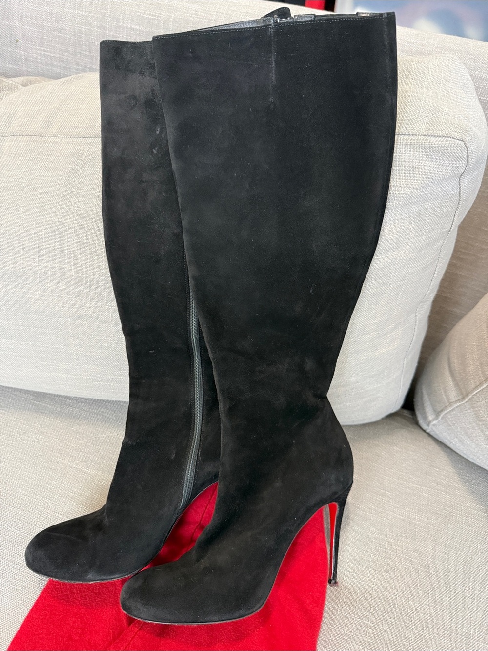 Christian Louboutin Black Suede Over-the-Knee Stiletto Boots with Red Soles